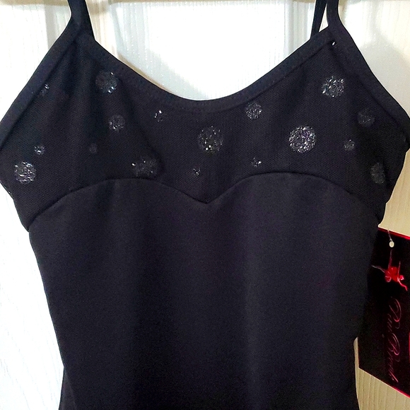 NWT Pau Brook Dancewear Black Ballet Leotard with Black Glitter Polka Dots - Picture 6 of 6